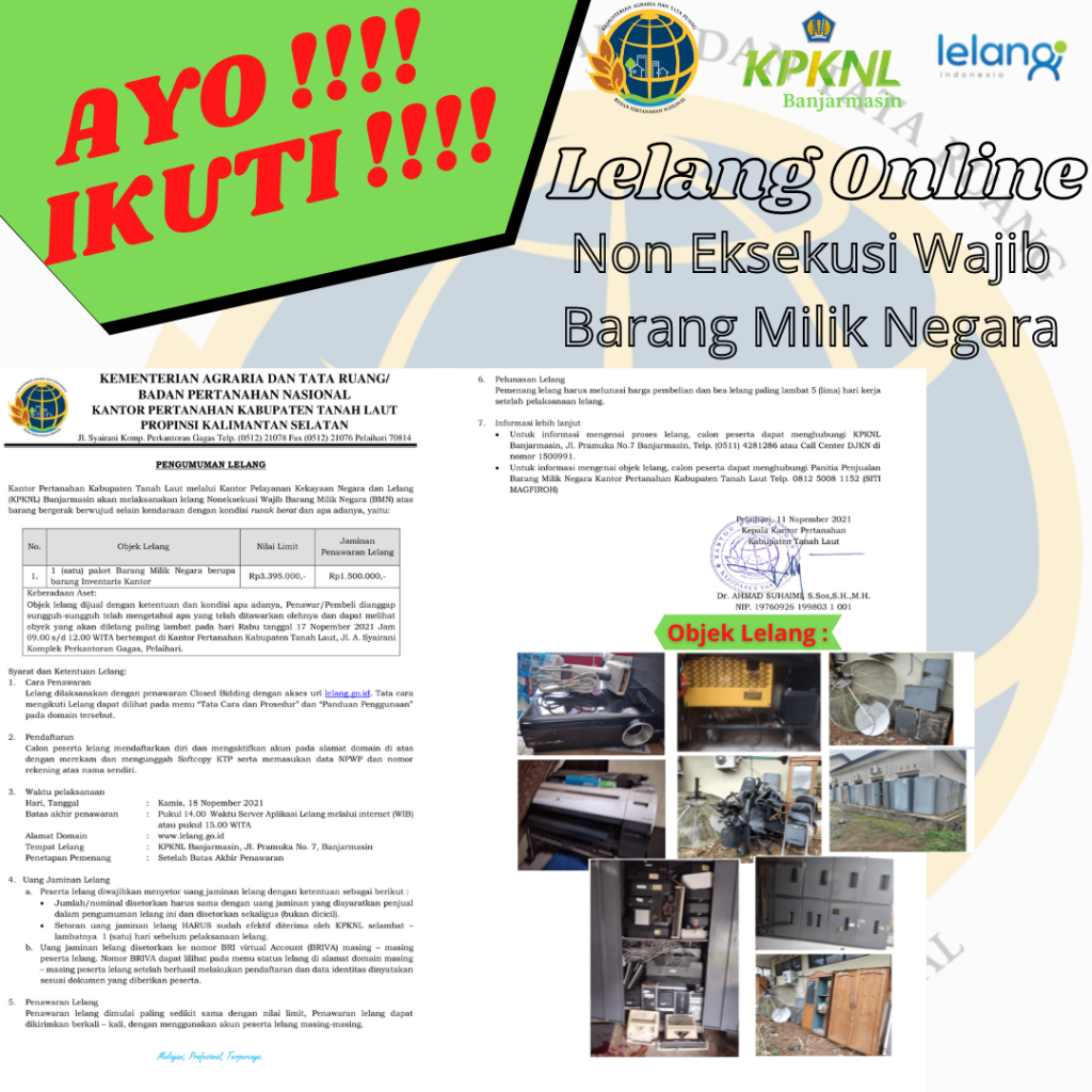 LELANG ONLINE NON  EKSEKUSI WAJIB BARANG MILIK NEGARA
